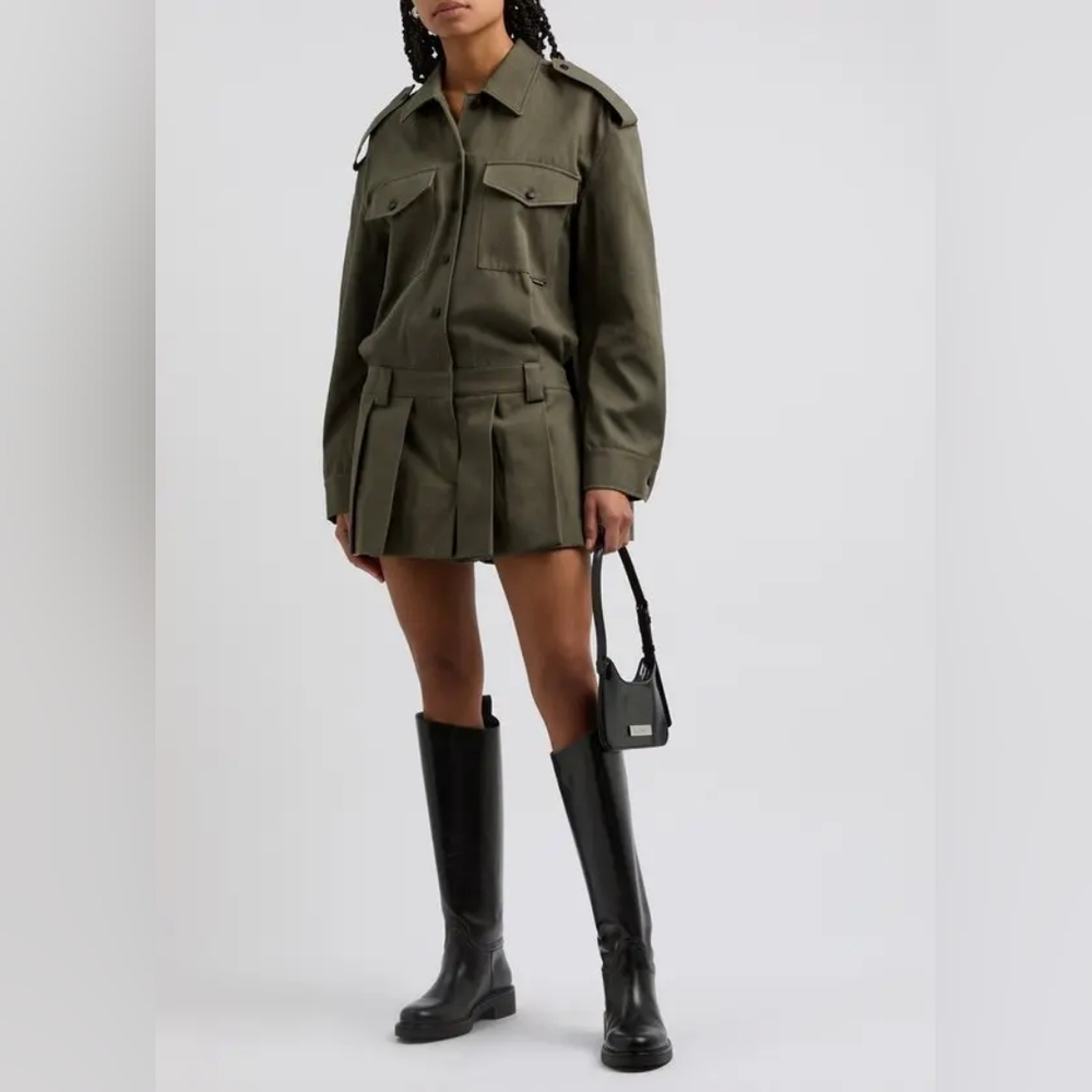 ALEXANDER WANG Pleated Long Sleeve Romper Skort Playsuit US 8 Khaki Org $749